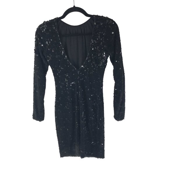 Dress The Population Sequin Velvet Long Sleeve Mini Dress Black S - Picture 2 of 5